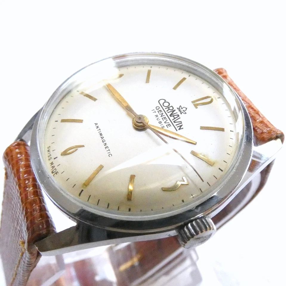 Vintage CORNAVIN GENEVE watch from Switzerland  with Old, Lizard skin Straps - Image 1 of 4