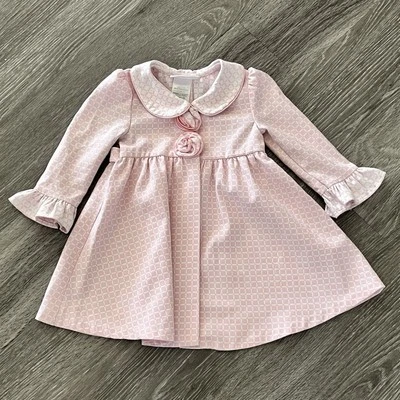 Bonny Baby Smock Pink Snap Dress Peter Pan Collar  Bow Short Sleeve Size 18 Mos  - Image 1 of 3