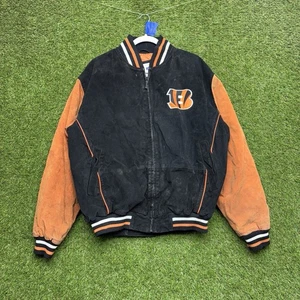 Cincinnati Bengals Leather Jacket Mens Large Suede Varsity Zip Up Sports NFL 90s - Picture 1 of 17