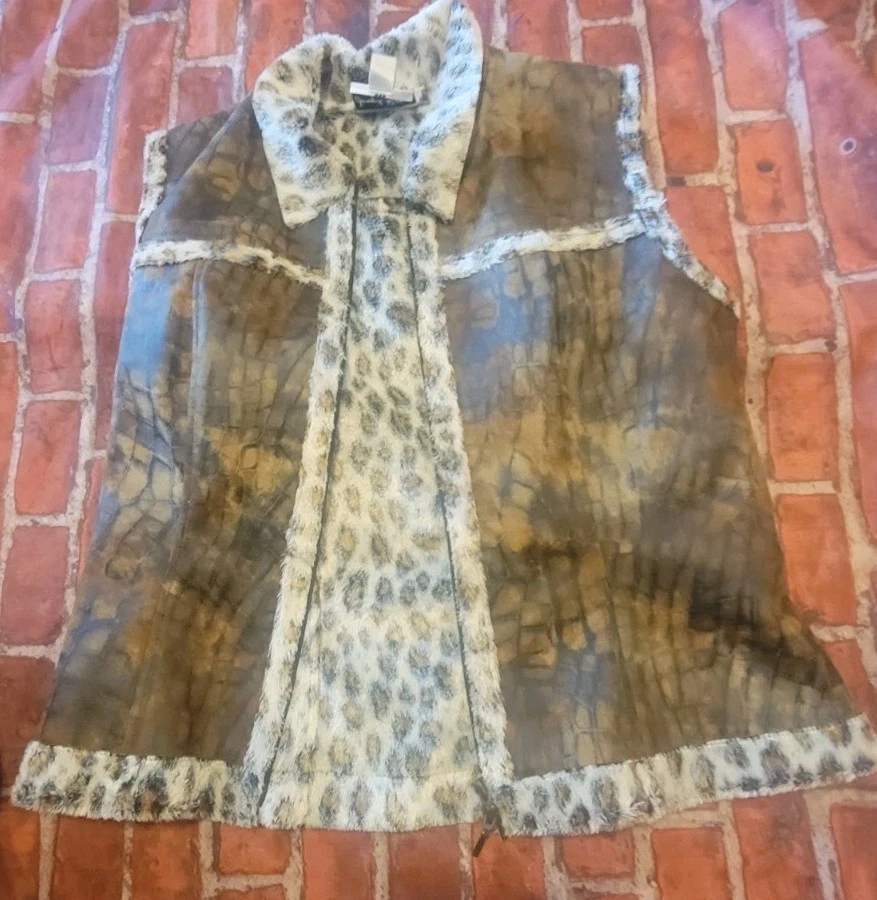 Joseph Ribkoff Full Zip Vest Womens Size 10 Brown Animal Print Fleece Lined Vint - Image 1 of 1