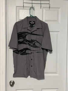 Harley Davidson Herren Large Button Up Kurzarm Kragen Skull Flame Hemd  - Bild 1 von 3