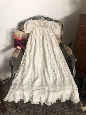 Antique Victorian Baby Baptism Christening Cotton Lace Dress Gown Extra Long - Image 1 of 4