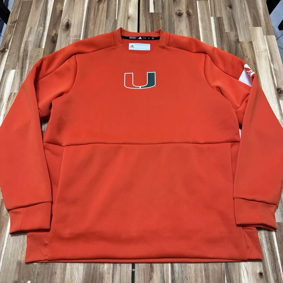 Sudadera Miami Hurricanes Para Hombre XL Naranja Adidas Cuello Redondo Fútbol Universitario Foto 1 de 4