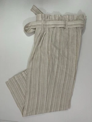Banana Republic Linen Blend Stripe Wide Leg High Rise PaperBag Pants Size 0P - Image 1 of 4
