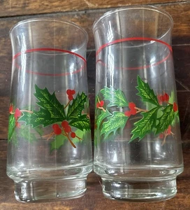 Juego de 2 vasos navideños patrón acebo 12 oz. Vintage - Imagen 1 de 2