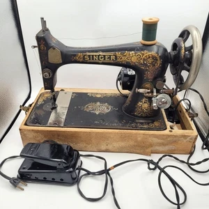 Antigua máquina de coser Singer modelo 27 patrón floral y concha con estuche FUNCIONA - Imagen 1 de 24