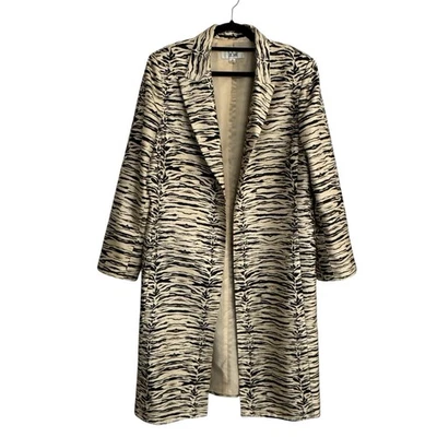 Blazer largo Le Suit abrigo con estampado de cebra ligero para mujer talla 16 frente abierto forrado usado en excelente estado Foto 1 de 4