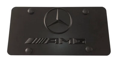 3D Mercedes Benz AMG Stainless Steel Front Black License Plate Frame W/ Caps - Image 1 of 4