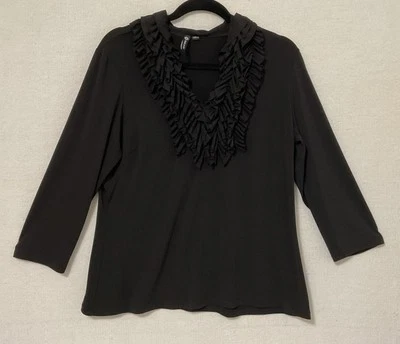 Топ эластичный Milano женский размер L черный полный передний с оборками v-образным вырезом рукав 3/4 - Изображение 1 из 4