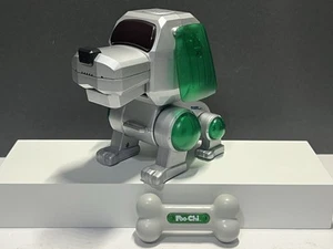 SONY Tiger Electronics • POO CHI Robot Dog w/ Bone • Silver/Green • VTG No Tail - Picture 1 of 13