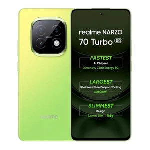 realme 70 TURBO 5G (Turbo Green, 256 GB) (12 GB RAM) sbloccato in fabbrica - Dual SIM - Foto 1 di 8