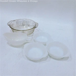 VTG Fire King Georges Briard Gold Speckle Baking Dish White Swirl Minis & Gravy - Picture 1 of 4