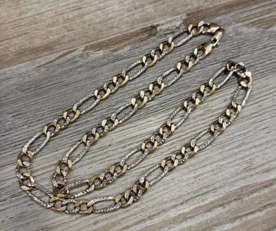 "Cadena de eslabones Figaro de dos tonos de oro amarillo de 10 k 17,0 g 7,5 mm 22""" Foto 1 de 4