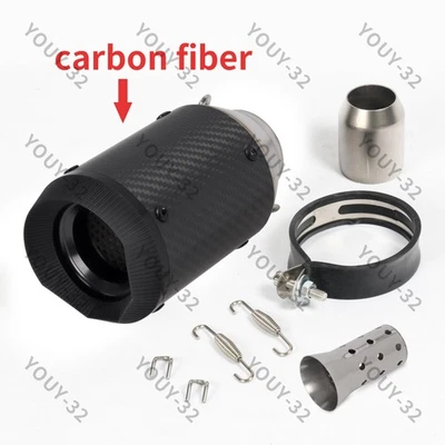 51mm Universal Motorcycle 160mm Short Exhaust Muffler Carbon Fiber Tail Pipe - Image 1 of 4