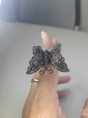 Anillo de cóctel ajustable AB con diamantes de imitación mariposa negra talla 7 Foto 1 de 4