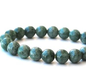 31.1g 9.5mm x 20 Itoigawa Japan Finest Green Marbled Jadeite Beaded Bracelet 糸魚川 - Picture 1 of 24