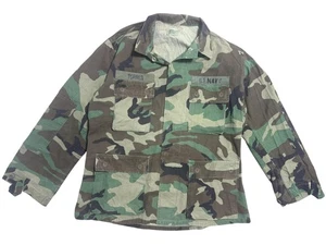 Vintage US Navy BDU Jacket Mens Medium Regular Woodland Camo Ripstop Combat 90s - Picture 1 of 9