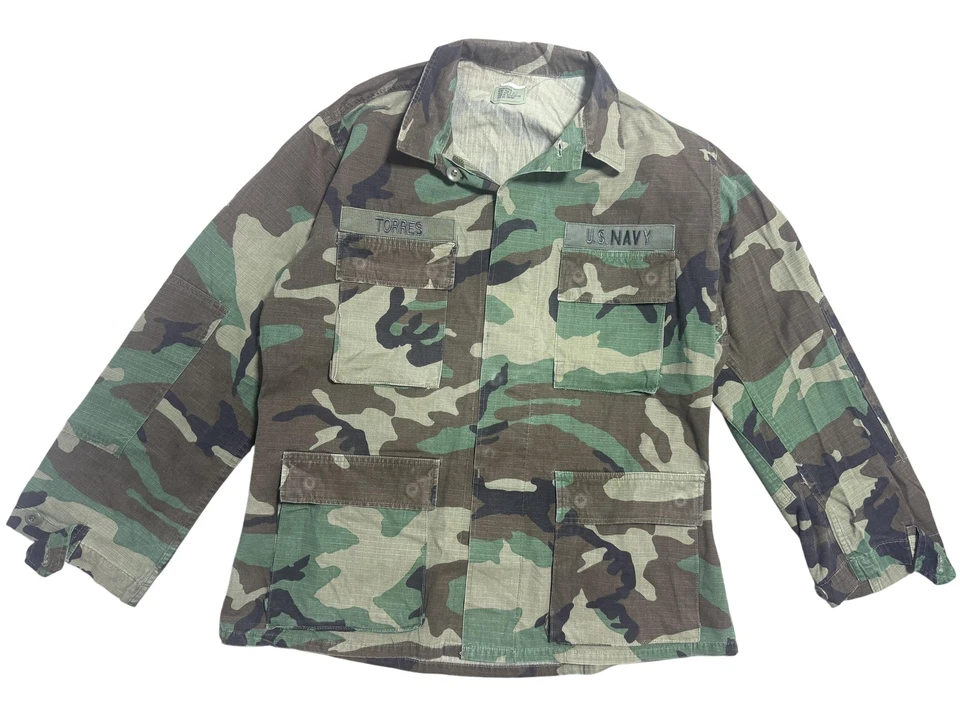 Vintage US Navy BDU Jacket Mens Medium Regular Woodland Camo Ripstop Combat 90s - Image 1 of 4