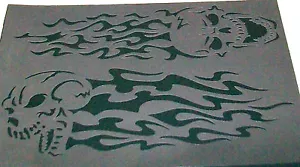 2in1 S8 A4 Fire Flame Skulls Airbrush Stencil Mask Template Textile Paint Craft - Picture 1 of 2