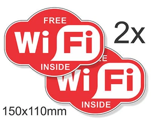 2 "FREE Wi-Fi" WiFi STICKERS/DECALS FOR CAFE, HOTEL, WINDOW, DOOR, WALL, COUNTER - Picture 1 of 3
