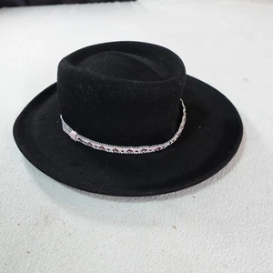 Vintage Cowboy Hat Womens Medium Black Beaded Wool Felt Derby Rodeo Scala Riding - Picture 1 of 15