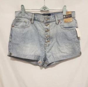 Aeropostale AERO Mom Shorts Sz 8 Blue Hi Rise Button Fly Rolled Cuff SLIM CUT - Picture 1 of 12