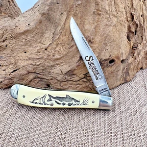 Schrade USA Vintage Scrimshaw SC503 Catfish Themed Folding Pocket Knife (242) - Picture 1 of 5