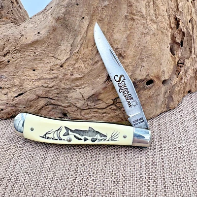 Schrade США винтажный Scrimshaw SC503 сом тематический складной карманный нож (242) - Изображение 1 из 4