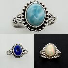 925 STERLING SOLID SILVER RING SIZE 4 -12  NATURAL LAPIS / LARIMAR / OPAL GEMS L