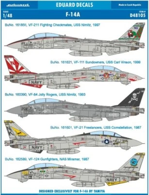 Mega juego de calcomanías Eduard 1/48 F-14A US Navy USN años 80/90 D48105 5 opciones (Tamiya) Foto 1 de 4