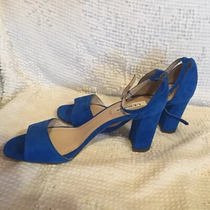 L.K. Bennett London Heel Sandal Women's Italy Size 36 US 6 Blue Suede Helena - Picture 1 of 12
