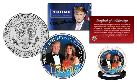 DONALD & MELANIA TRUMP President & First Lady 2016 Official JFK Half Dollar Coin Cover