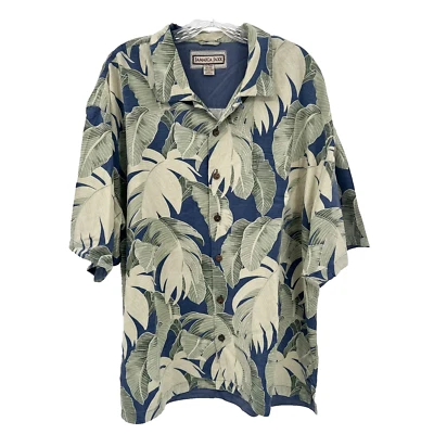 JAMAICA JAXX Men's XXL 100% Silk Blue Short-Sleeve Button-Up Hawaiian Camp Shirt - Image 1 of 4