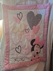 Disney Minnie Mouse Baby Quilt Double Sided Comforter Blanket Hearts 42x32 XOXO - Picture 1 of 8