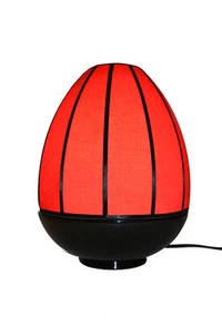 Red Globe Table Lamp with Black Lacquerware Base Japanese Oriental Design - Picture 1 of 4