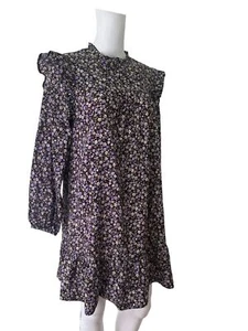 NEW LOOK Dress Size Small 10 Purple Mix Floral Smock High Neck Womens EU38 - Picture 1 of 10