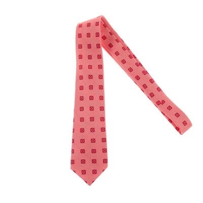 Kiton 全新无标签 100% 真丝七折领带红色橙色/白色带紫色 — 第 1/4 张图片