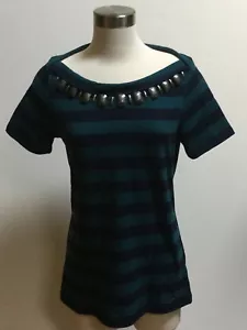 Burberry Brit women's navy teal stripes beaded shirt size medium - Picture 1 of 7