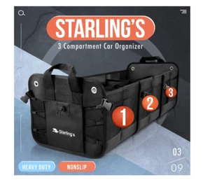 STARLINGS CAR TRUNK ORGANIZER DURABLE STORAGE 3 COMPARTMENTS- ADJUSTABLE NEW - Picture 1 of 9