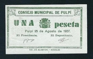 F.C. PULPI (ALMERÍA) , 1 PESETA AGOSTO 1937, S/C . - Imagen 1 de 2
