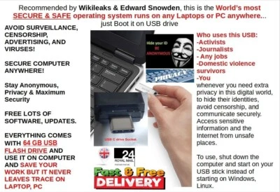 TAILS Recomendado por Wikileaks y Edward Snowden Sistema operativo seguro en memoria USB-C nuevas computadoras portátiles