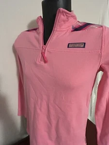Vineyard Vines Girls Pink 1/4 Zip Shep Shirt Plaid Shoulder Sweatshirt XL (16) - Picture 1 of 7