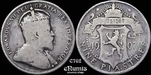 CYPRUS, Edward VII, 9 Piastres 1907, Rare, aVF - Picture 1 of 6