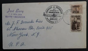1955 Ecuador Cover ties 2 stamps with 27th Anniversary Panagra 1st Flight cachet - Picture 1 of 2