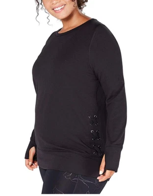 Ideology Plus Size Lace-Up Sweatshirt 100038069WN Black 1X,2X,3X NWT $54.50 - Image 1 of 4