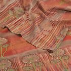 Sanskriti Vintage Sarees Red Hand Beaded Print Pure Crepe Silk Sari Craft Fabric