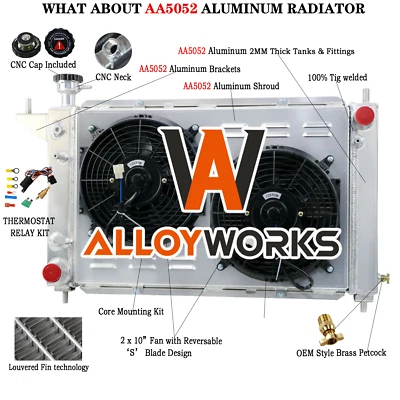 4 Row Aluminum Radiator Shroud Fan For 1994~1996 95 Ford Mustang 3.8L 5.0L V6 V8 Foto 1 de 4