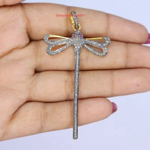 Natural Pave Diamond Dragonfly pendant 925 sterling silver handmade pendant gift - Picture 1 of 7