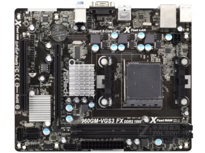 ASROCK 960GM-VGS3 FX Motherboards AMD 760G DDR3 Socket AM3/AM3+ Micro ATX - Image 1 of 3