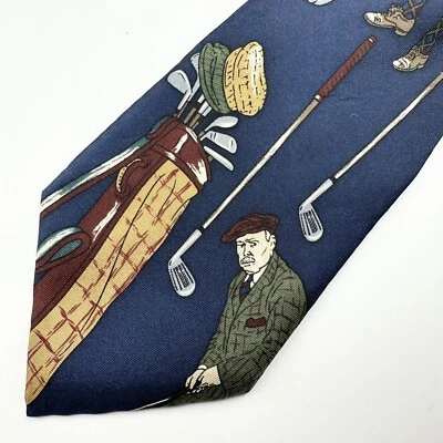 Hathaway Mens Tie Necktie Blue Green Golf Sports Silk Short Length - Image 1 of 4